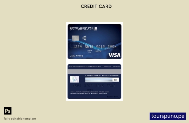 listo para imprimir Plantilla de tarjeta de crédito clásica visa del Líbano Emir